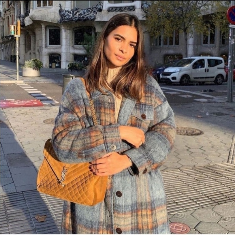 Zara Blue and Brown Plaid Teddy Jacket